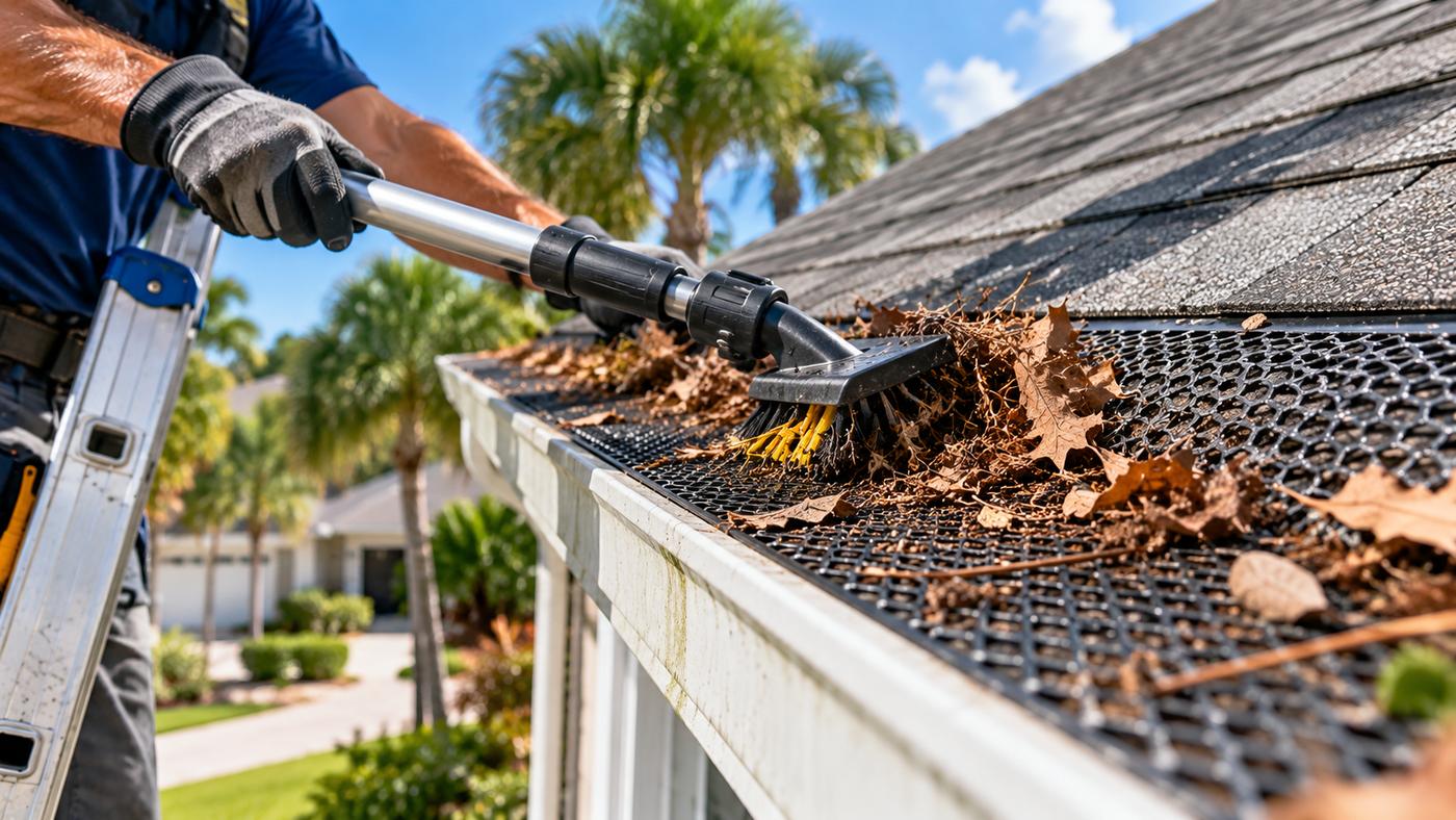 Before gutter guard cleaning in Pompano Beach